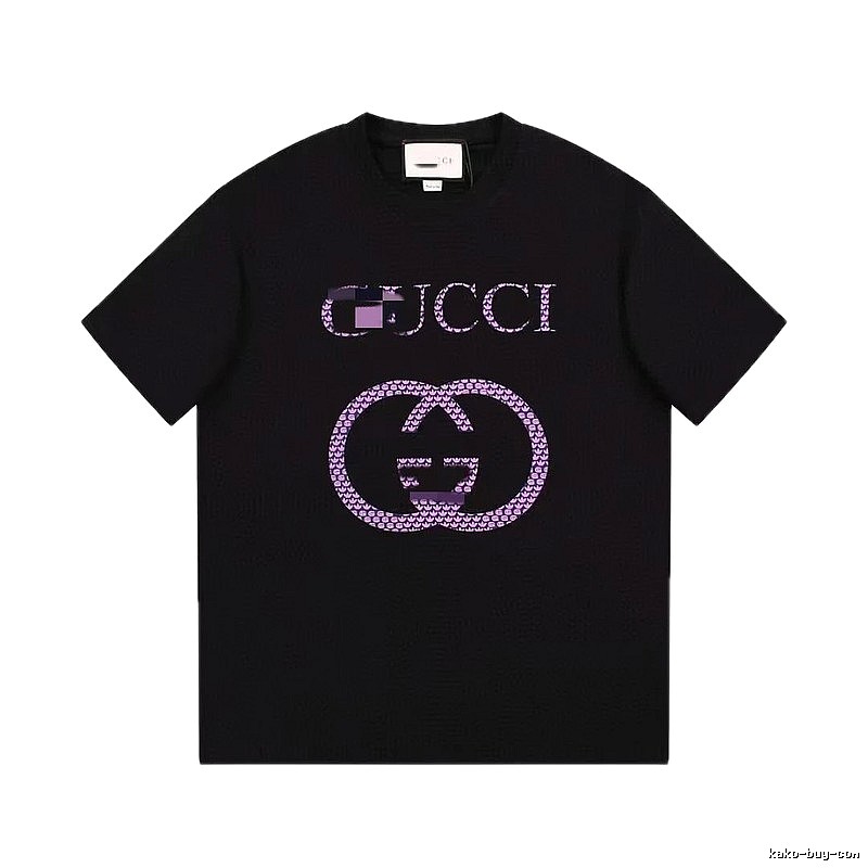 Gucci Double G Trendy Style Black and Purple Short Sleeve T-Shirt