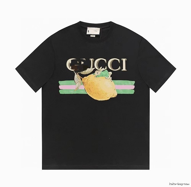 Gucci Lemon Print Casual Style Black T-shirt