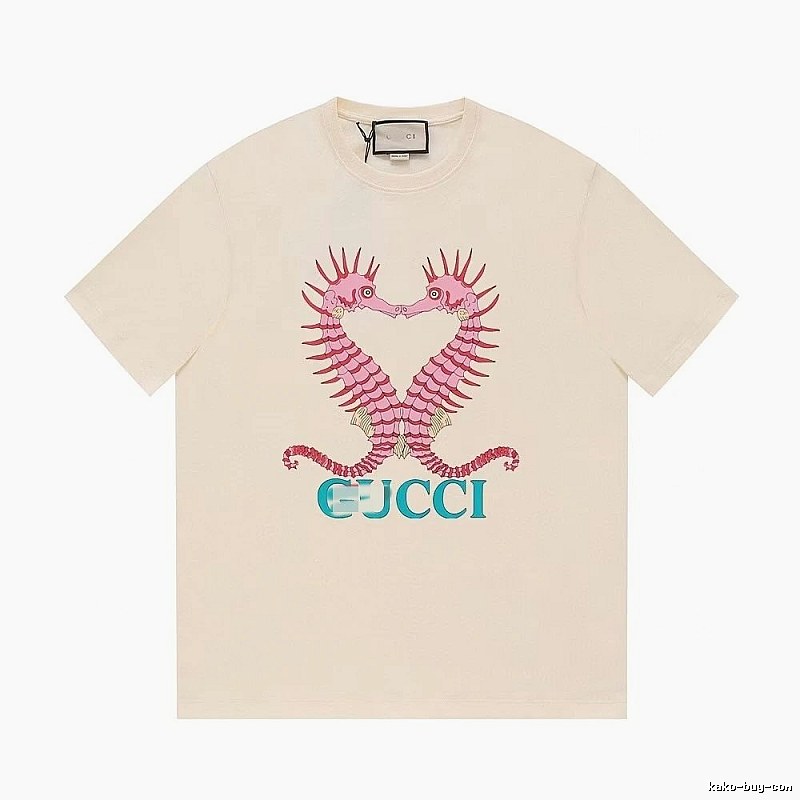 Gucci Seahorse Print Trendy Off-white Short Sleeve T-shirt