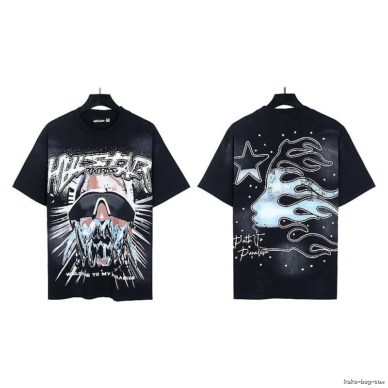 Hellstar Flame Print Street Style Black T-Shirt