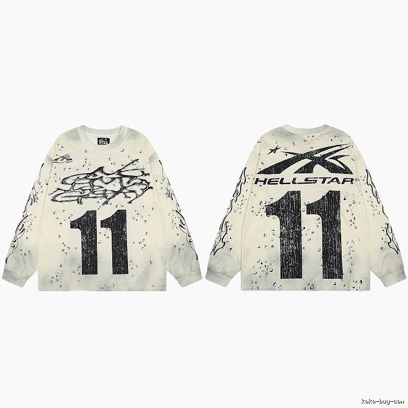 Hellstar No.11 Distressed Street Style Off-white Long Sleeve T-shirt
