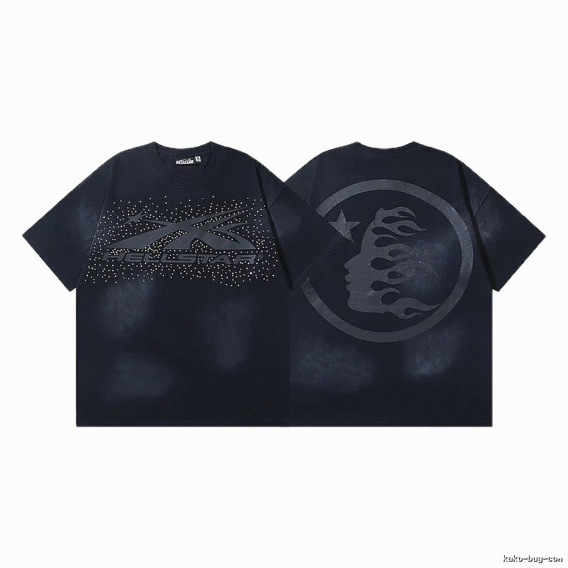 Hellstar Rhinestone Embellished Street Style Black Short Sleeve T-shirt