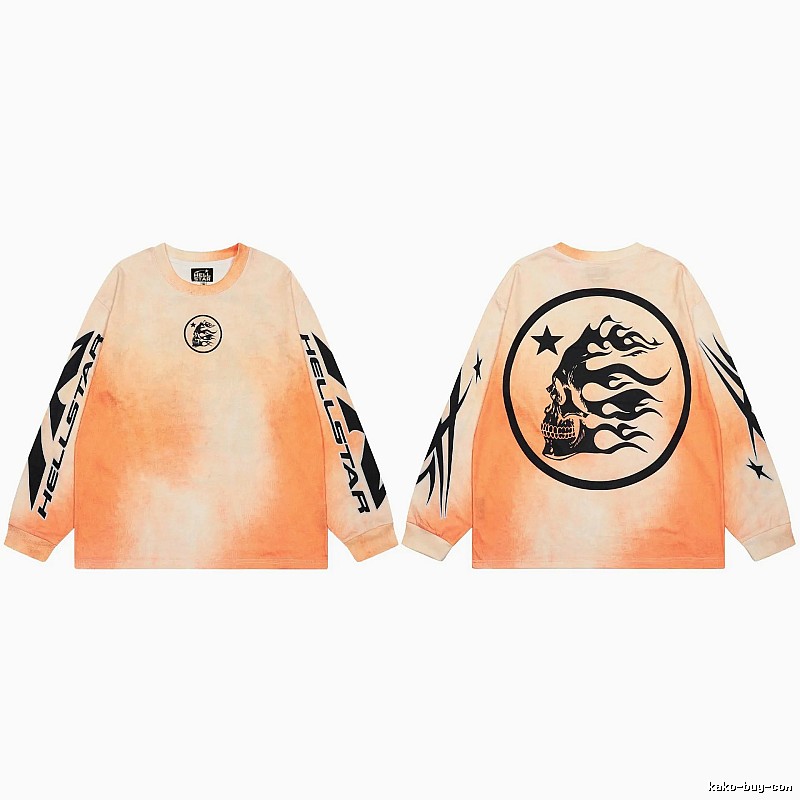 Hellstar Skeleton Flame Street Style Orange-dyed Long Sleeve T-Shirt
