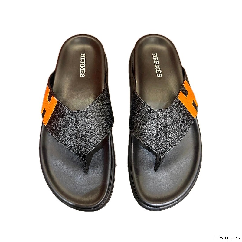 Hermès H Collection Casual Style Black & Orange Flip-Flops