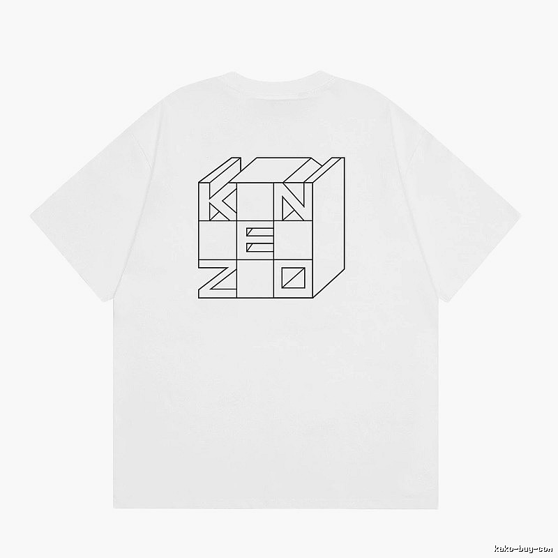 KENZO Geometric Lines Minimalist Style White T-shirt