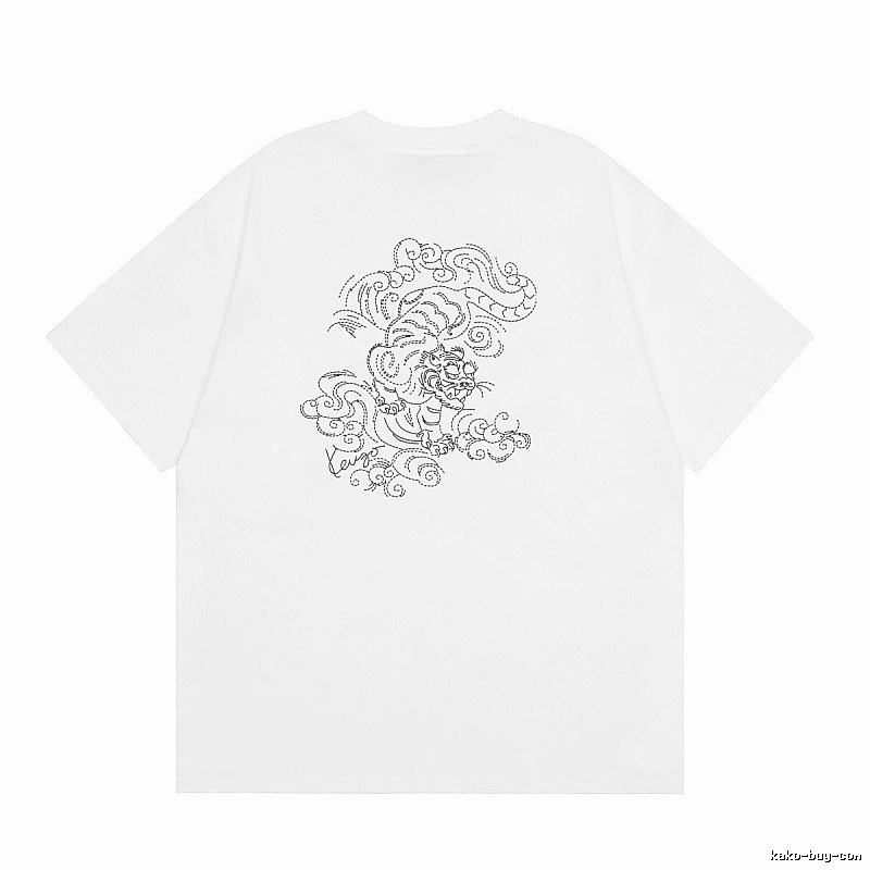 KENZO Line-drawn Tiger Chinese Style White Short-sleeve T-shirt