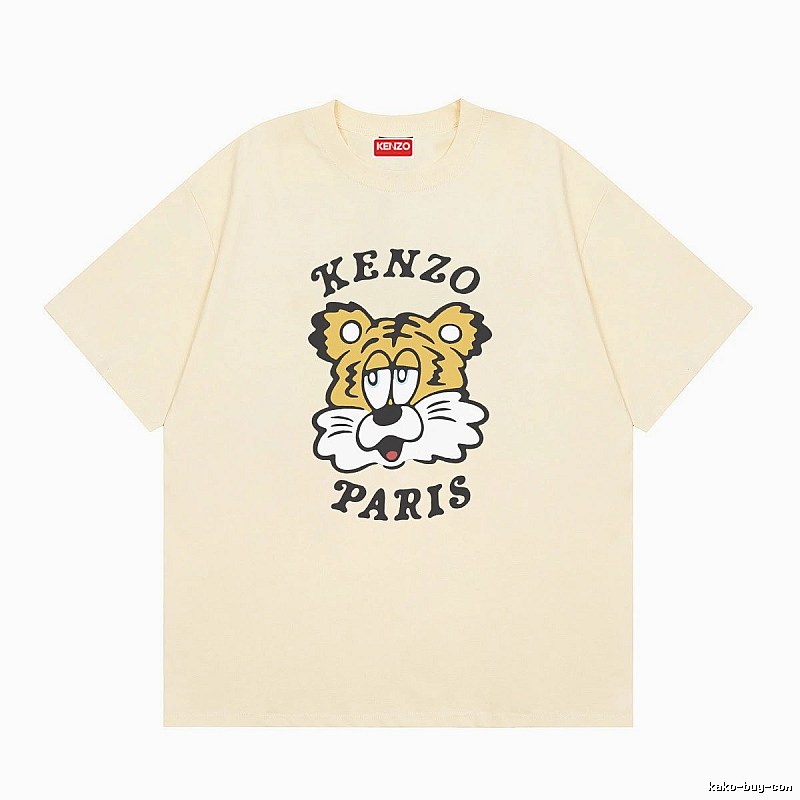 KENZO Tiger Head Print Trendy Style Beige T-shirt