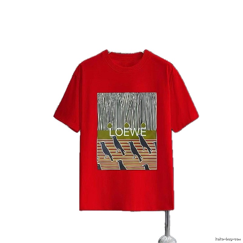 LOEWE Crow Print Vintage Red Short-sleeved T-shirt