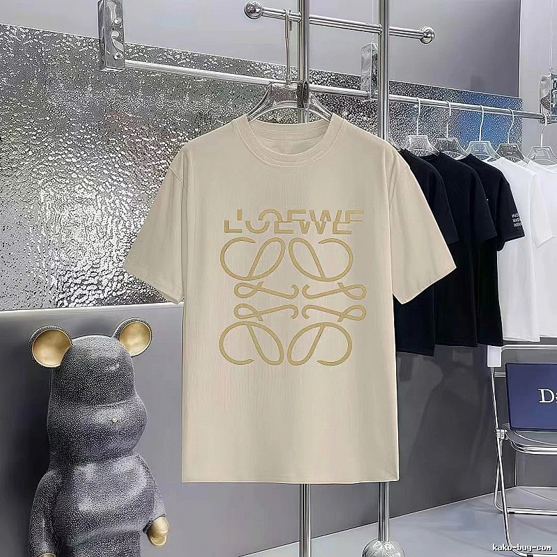 LOEWE Hot-stamped Minimalist Style Off-white Short-sleeve T-shirt