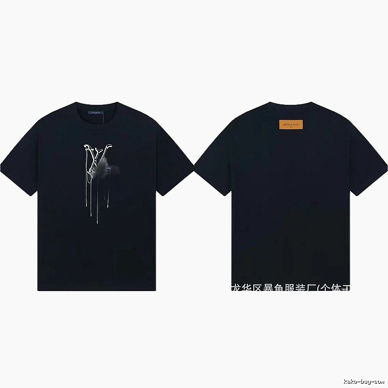 Louis Vuitton Chain Print Trendy & Cool Style Black T-Shirt
