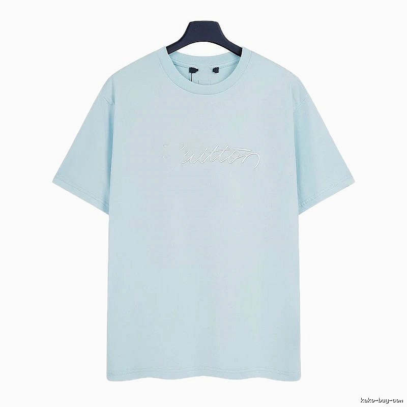 Louis Vuitton Embroidered Minimalist Style Light Blue Short-sleeve T-shirt