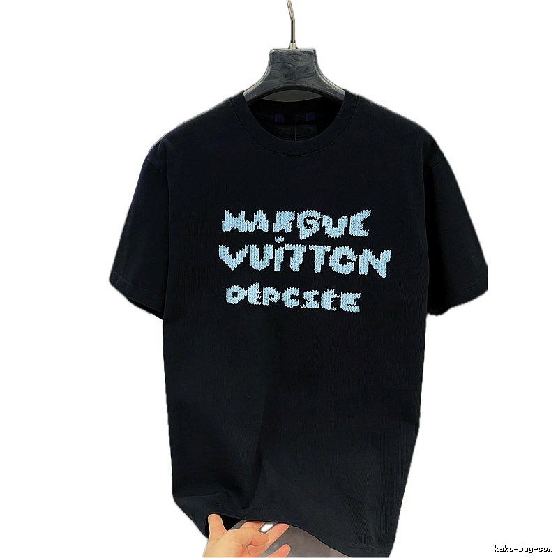Louis Vuitton Embroidered Street Style Black Short-sleeve T-Shirt