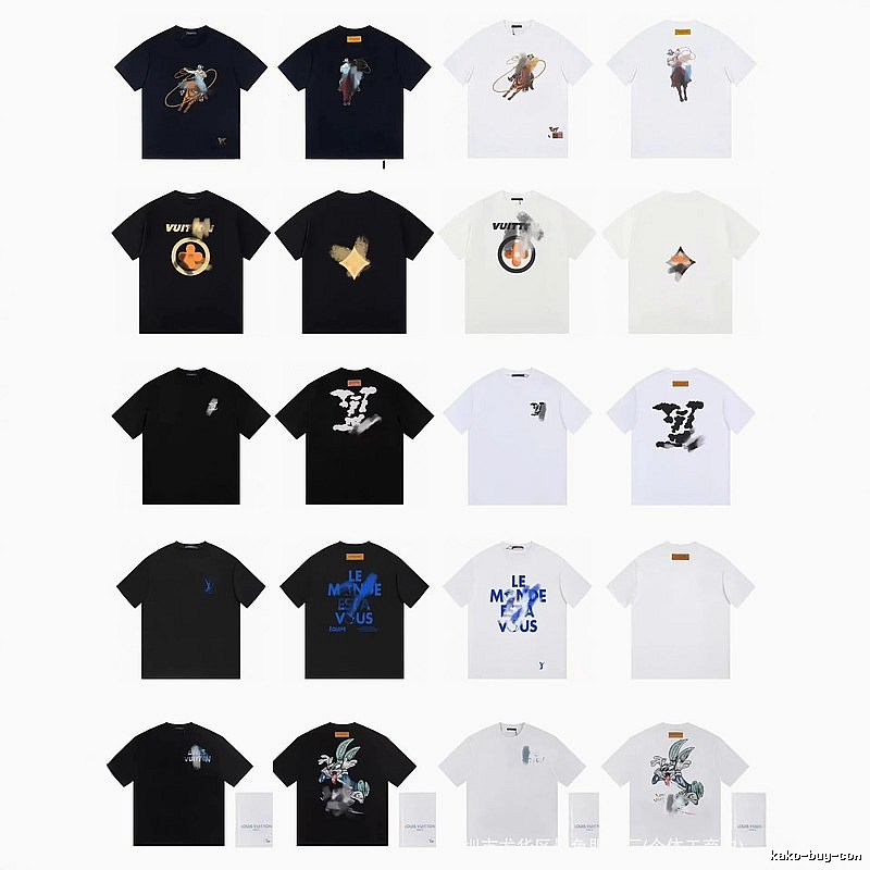 Louis Vuitton Streetwear Printed Black and White Short-sleeve T-shirt