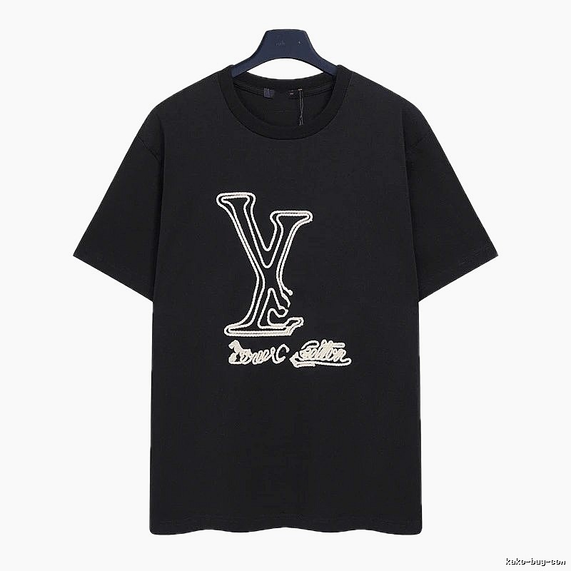 Louis Vuitton Trendy Embroidered Black Short-sleeve T-shirt