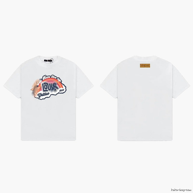 Louis Vuitton Vintage-style White T-Shirt with Rainbow Print