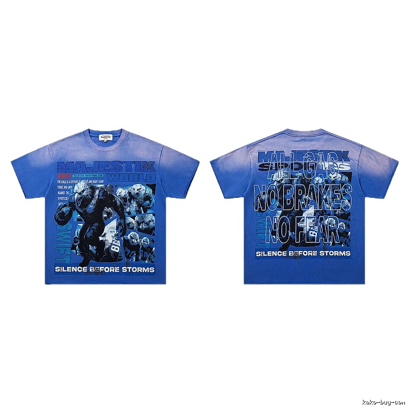 MAJESTIK American Street Style Gradient Blue Printed Short-sleeve T-shirt