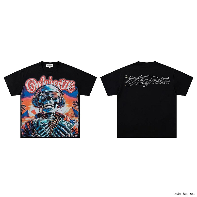 MAJESTIK Skull Print Hip-hop Style Black T-shirt