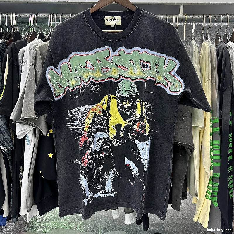 MAJESTIK Vintage Distressed Rugby Black T-Shirt