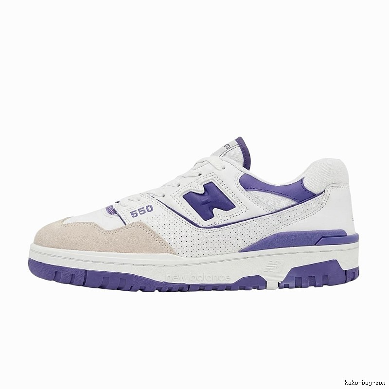 New Balance 550 retro style white and purple shoes