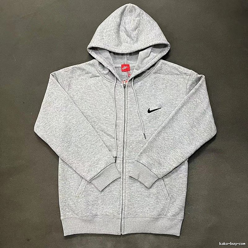 Nike Zip-Front Design Gray Zip Hoodie Daily Styling Swoosh
