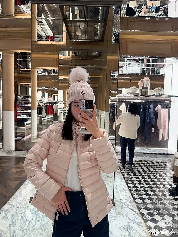 Pale Pink Hooded Puffer Jacket by Moncler