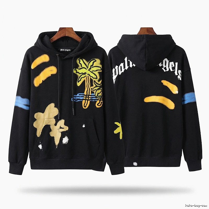 Palm Angels Graffiti-style Black Hoodie