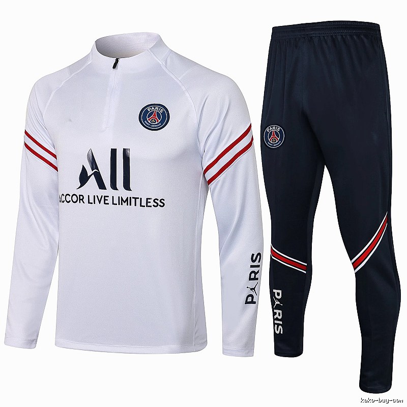 Paris Saint-Germain 2021-22 White Training Tracksuit Set Relaxed Styling