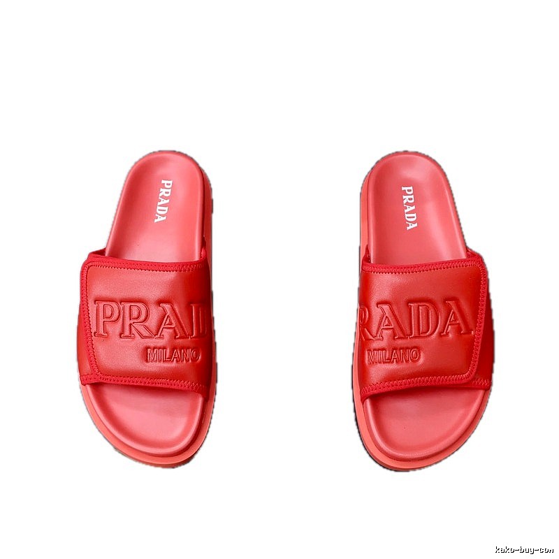 Prada Embossed Casual Red Slide Sandals