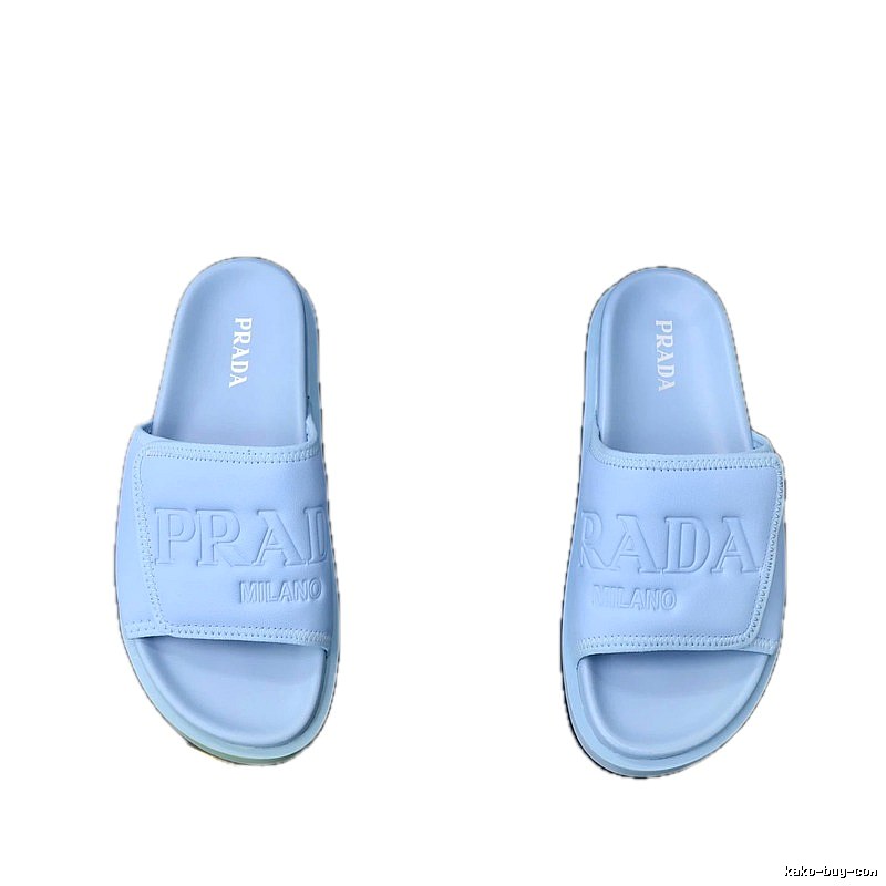 Prada Embossed Collection Minimalist Style Light Blue Slides