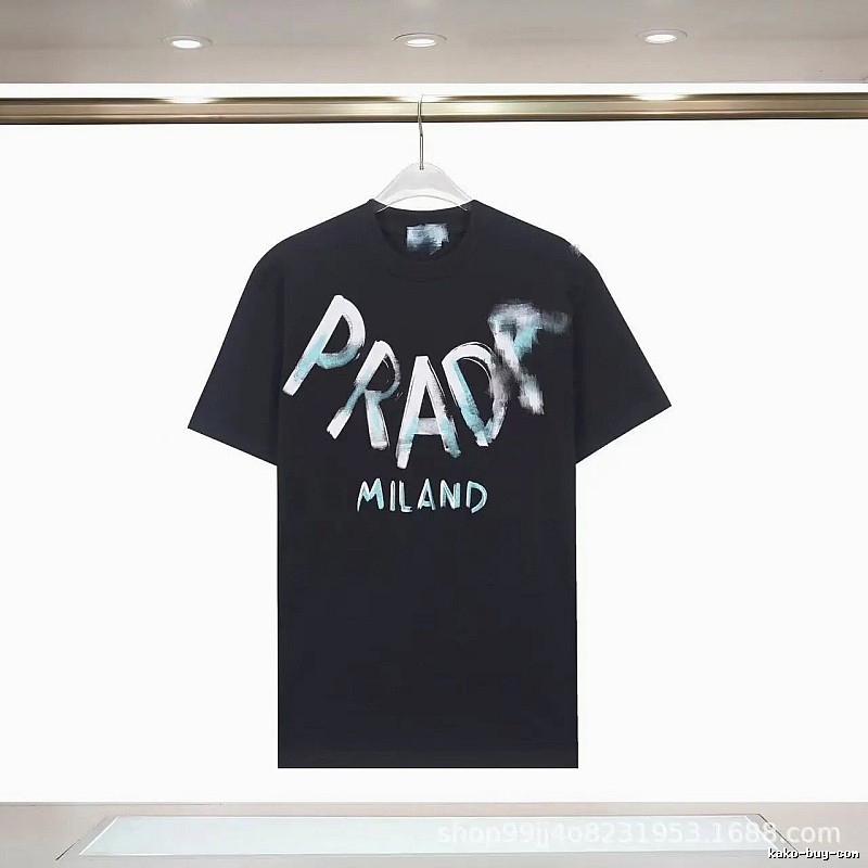 Prada Graffiti Collection Trendy Style Black Short-sleeve T-shirt
