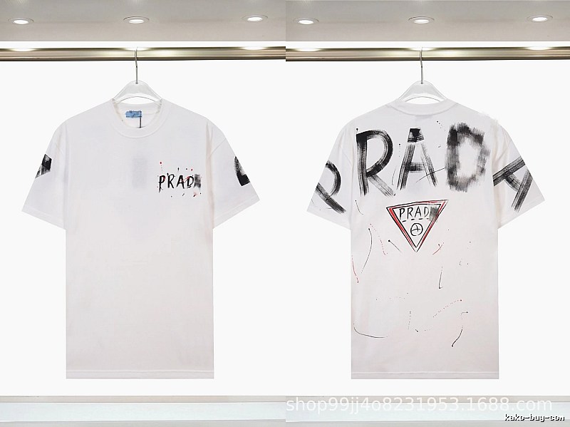 Prada Triangle Logo Graffiti Street Style White Short-sleeve T-shirt