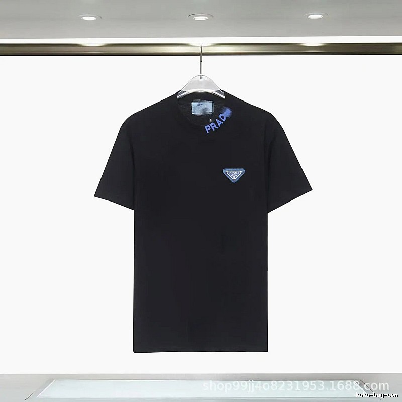 Prada Triangle Logo Streetwear Style Black T-shirt