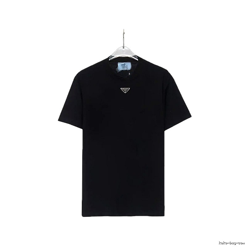 Prada Triangular Logo Minimalist Style Black Short-sleeve T-shirt