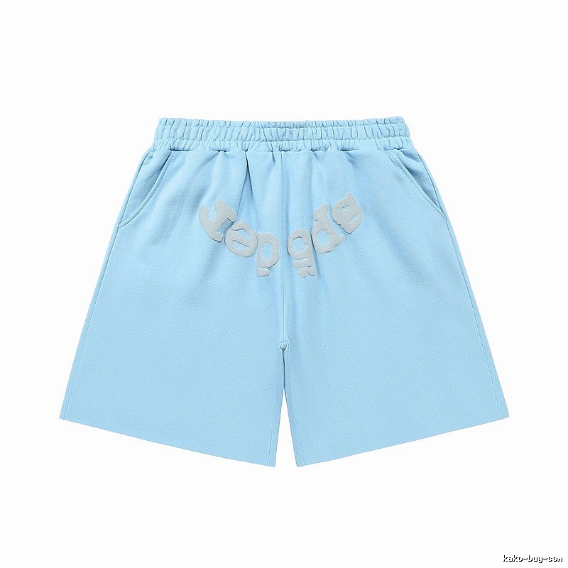 Sp5der letter-style light blue shorts