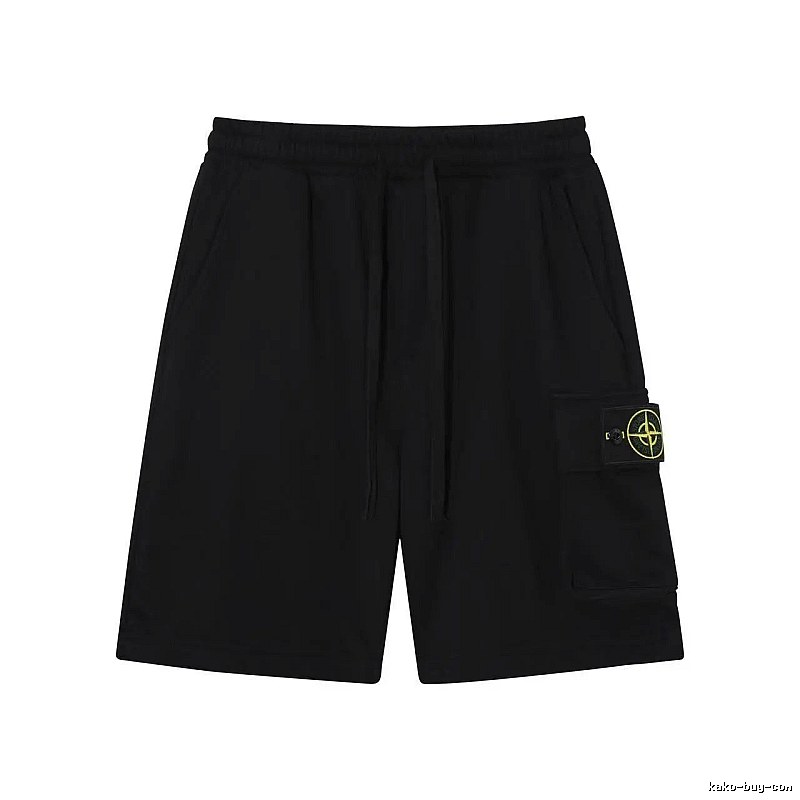 Stone Island Compass Logo Workwear Style Black Shorts