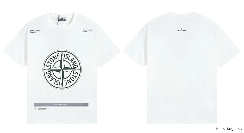 Stone Island Compass Print Casual Style White Short-sleeve T-shirt