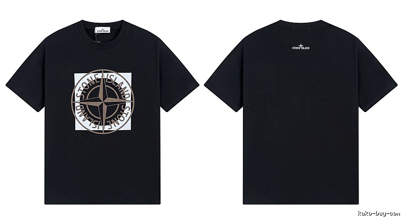 Stone Island Compass Print Street Style Black T-Shirt