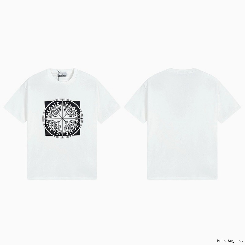 Stone Island Compass Print Street Style White T-Shirt