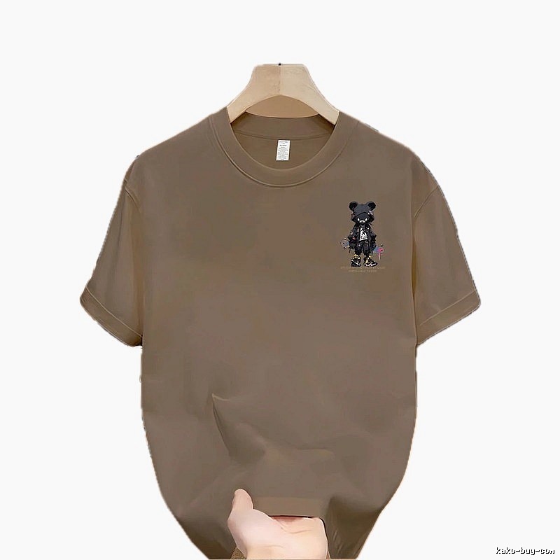 Streetwear Dark Bear Street Style Khaki Short-sleeve T-shirt