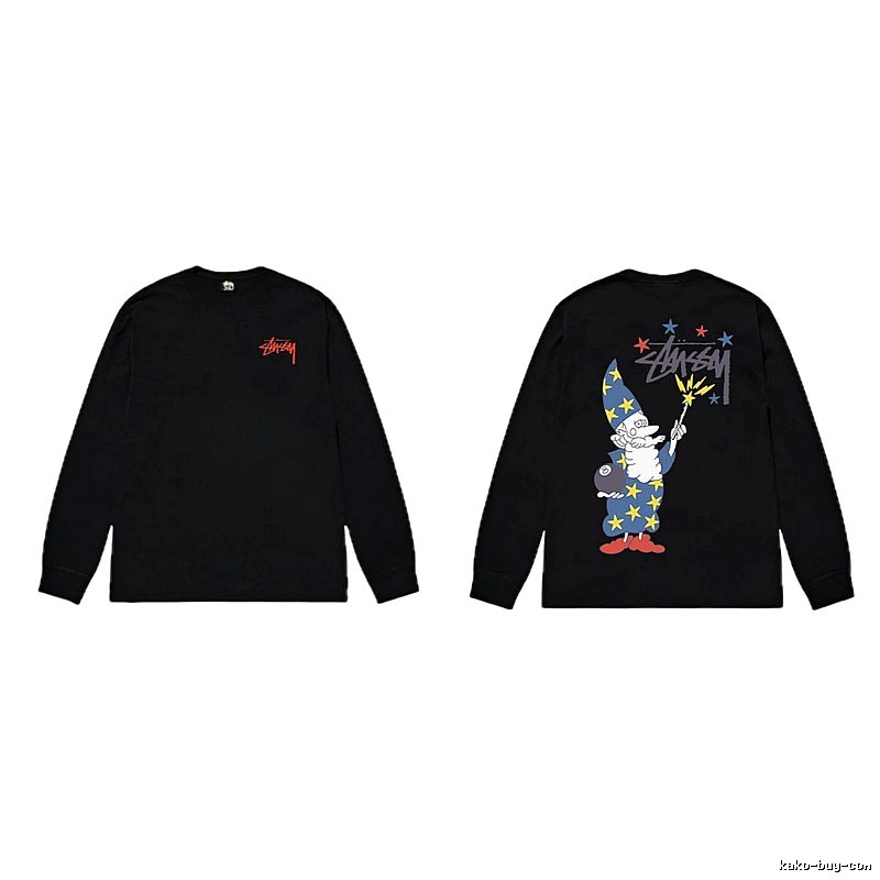 Stussy cartoon fun style black long-sleeved shirt