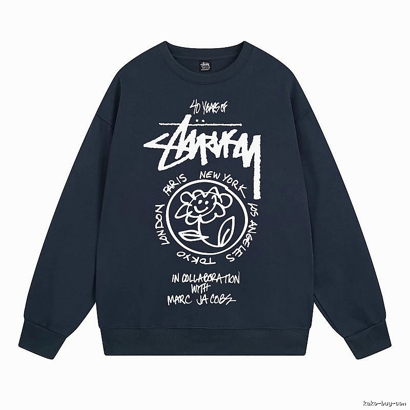 Stussy Navy Style 539 Graphic SweatShirt Poolside Style