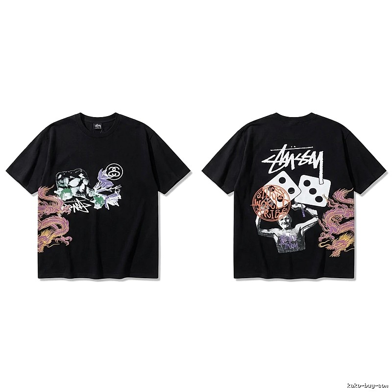 Stussy-printed trendy black T-shirt