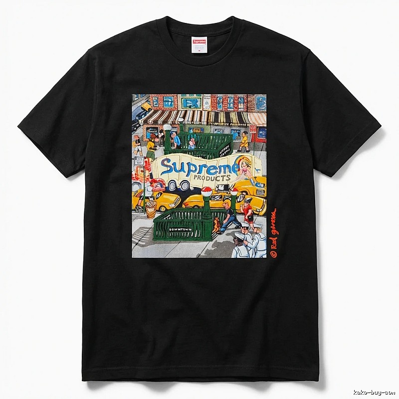 Supreme street style black T-shirt