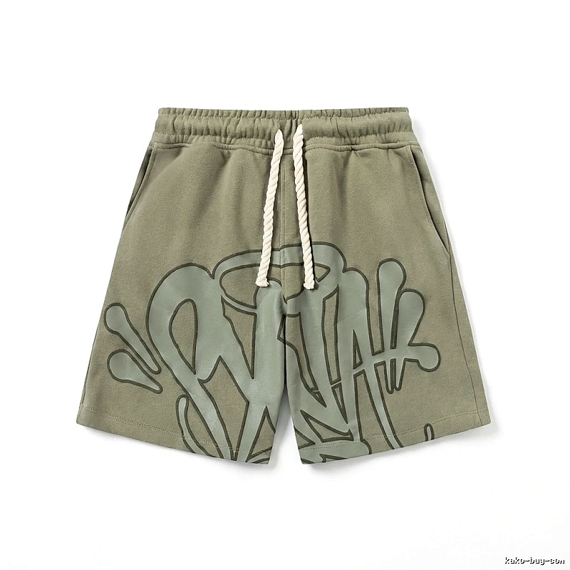 SynaWorld graffiti-style military green shorts