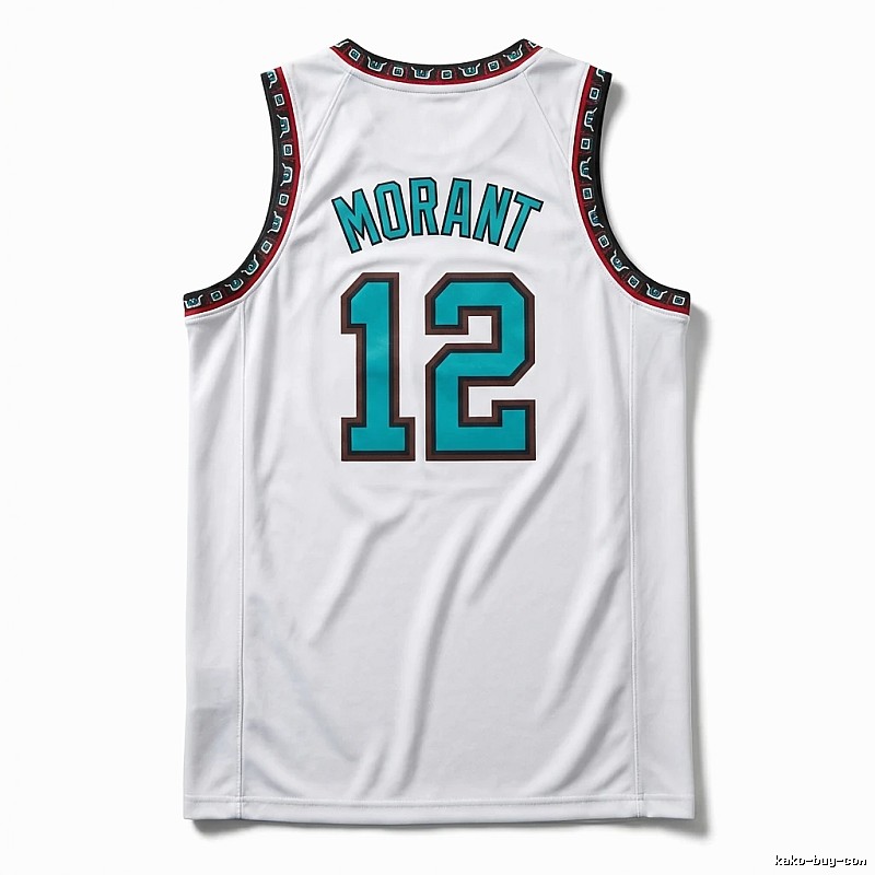 The white basketball uniform of Ja Morant of the Grizzlies.