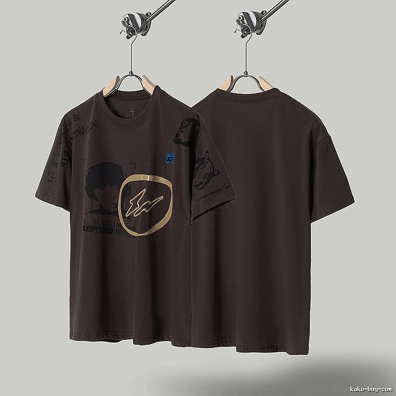 Travis Scott Printed Street-style Dark Brown T-Shirt