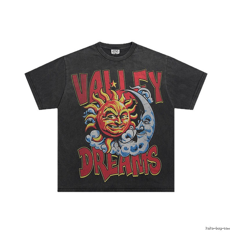 Valley Sun & Moon Print Vintage Black T-Shirt