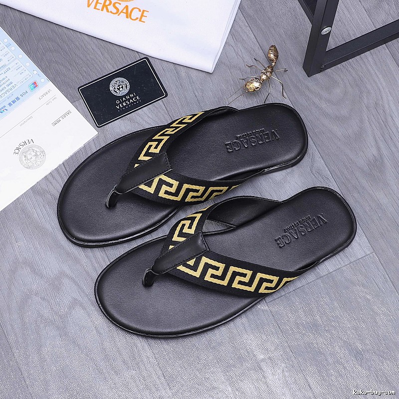 Versace Edgy Black & Gold Greek Key Flip-Flops