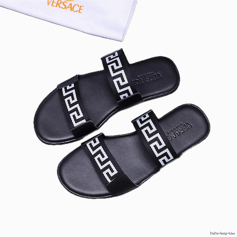 Versace Greek Key Light Luxury Style Black Slides