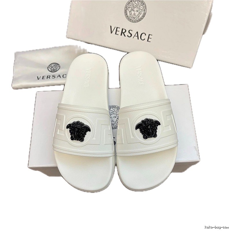 Versace Medusa Trendy Luxury Style White Slide Sandals